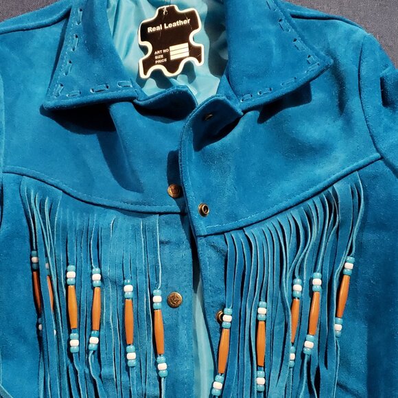 Blue Suede Fringed Jacket - Picture 2 of 3
